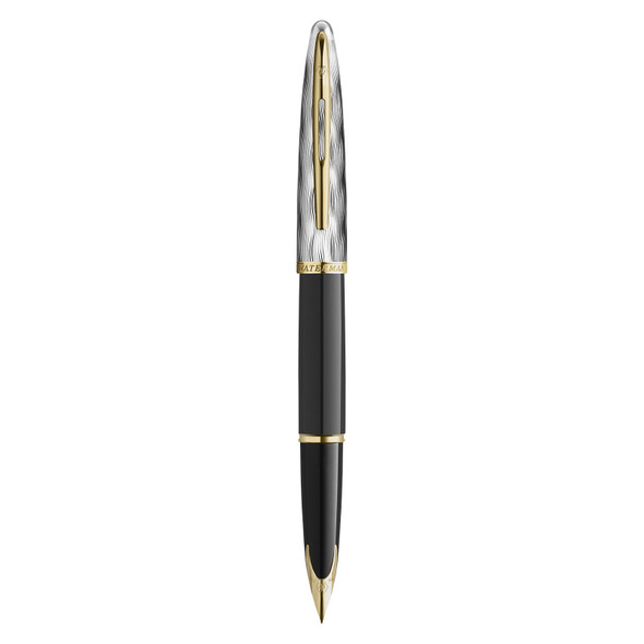 Waterman Carene Metal and Black Lacquer Gold Trim Fountain Pen 18K Gold Medium Nib Waterman Carene Metal and Black Lacquer Gold Trim Fountain Pen 18K Gold Medium Nib