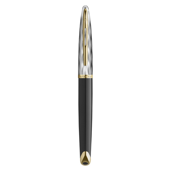 Carene Metal and Black Lacquer Gold Trim Fountain Pen 18K Gold Medium Nib Waterman Carene Metal and Black Lacquer Gold Trim Fountain Pen 18K Gold Medium Nib Waterman
