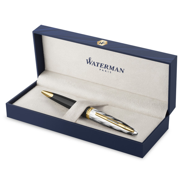 Metal and Black Lacquer Gold Trim Ballpoint Pen Waterman Medium Tip Carene Metal and Black Lacquer Gold Trim Ballpoint Pen Waterman Medium Tip Carene
