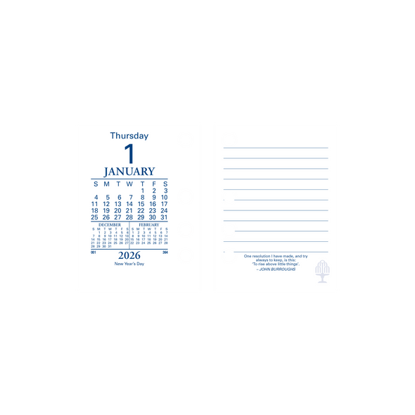 Collins Desk Calendar Refill 2026 daily page layout side punch with January 1st, lined notes and inspirational quotation Collins Desk Calendar Refill 2026 daily page layout side punch with January 1st, lined notes and inspirational quotation
