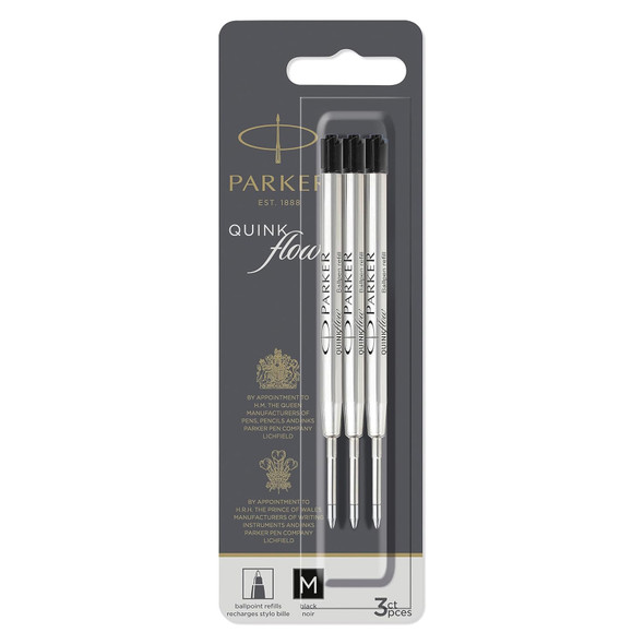 Parker QuinkFlow Ballpoint Refill Black Medium Pack of 3