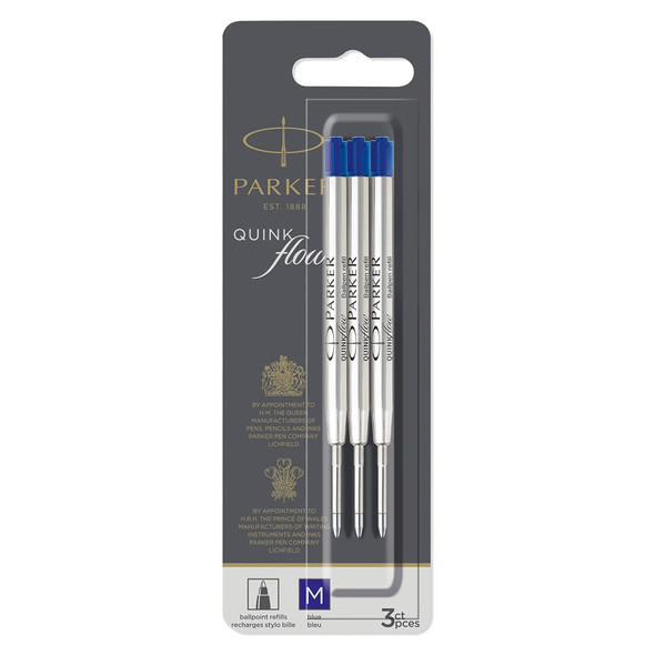 Parker QuinkFlow Ballpoint Refill Blue Medium Pack of 3