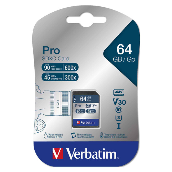 Verbatim Pro SDHC Card Class 10 UHS-I 64GB Verbatim Pro SDHC Card Class 10 UHS-I 64GB