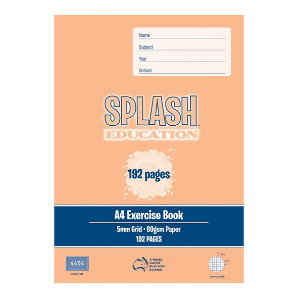 Splash Education A4 Exercise Book 192 Page 5mm Grid Pack of 5 Splash Education A4 Exercise Book 192 Page 5mm Grid Pack of 5