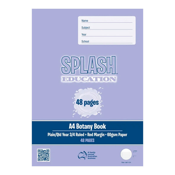 Splash Education A4 Botany Book 48 Page Plain/Qld Year 3/4 Ruled + Red Margin Pack of 20 Splash Education A4 Botany Book 48 Page Plain/Qld Year 3/4 Ruled + Red Margin Pack of 20