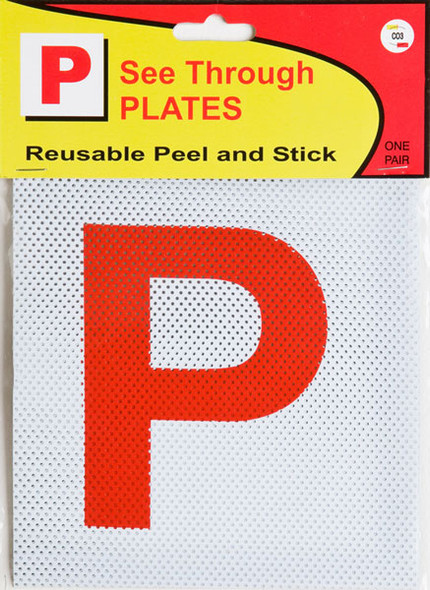 See through red P plates with white background for QLD, SA, ACT, TAS and NT drivers See through red P plates with white background for QLD, SA, ACT, TAS and NT drivers