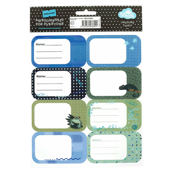 Spencil Book Labels Pack 16 Box of 6 Cool Blues Spencil Book Labels Pack 16 Box of 6 Cool Blues