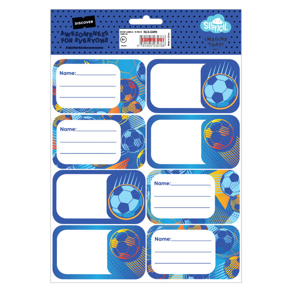 Spencil Book Labels Pack 16 Box of 6 Game On Spencil Book Labels Pack 16 Box of 6 Game On