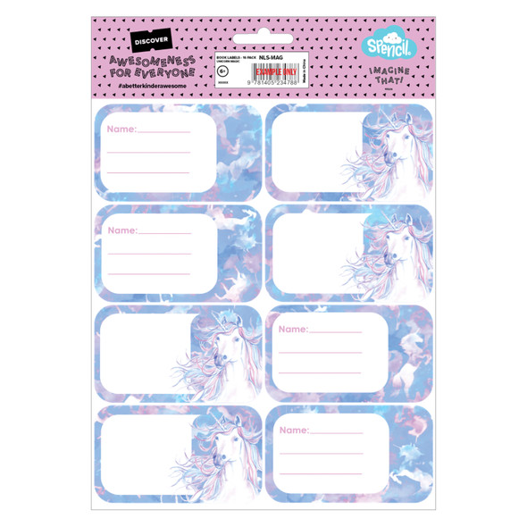 Spencil Book Labels Pack 16 Box of 6 Unicorn Magic Spencil Book Labels Pack 16 Box of 6 Unicorn Magic