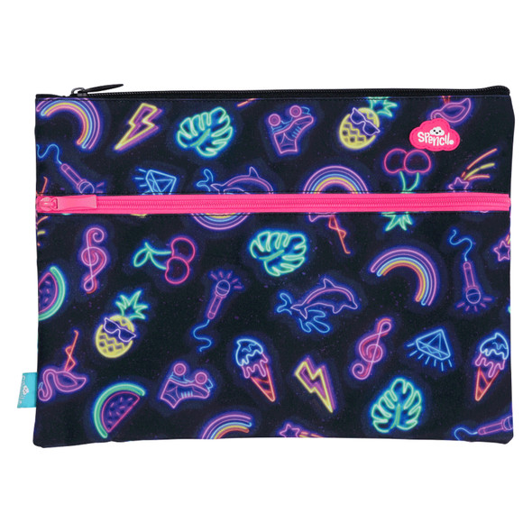 Spencil Neon Party A4 Twin Zip Pencil Case Spencil Neon Party A4 Twin Zip Pencil Case