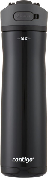 Contigo Cortland Chill 2.0 AUTOSEAL Stainless Steel Water Bottle 24oz in Licorice Black with dark grey lid, featuring a sleek vacuum-insulated double-wall design for hot and cold drinks. Contigo Cortland Chill 2.0 AUTOSEAL Stainless Steel Water Bottle 24oz in Licorice Black with dark grey lid, featuring a sleek vacuum-insulated double-wall design for hot and cold drinks.