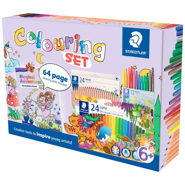 Staedtler Magical Adventures Colouring Set boxed art pack featuring pencils, pens and crayons Staedtler Magical Adventures Colouring Set boxed art pack featuring pencils, pens and crayons