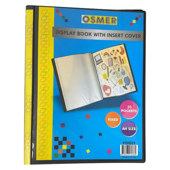 Osmer Display Book A4 with Insert Cover 20 Pocket Black Pack of 20
