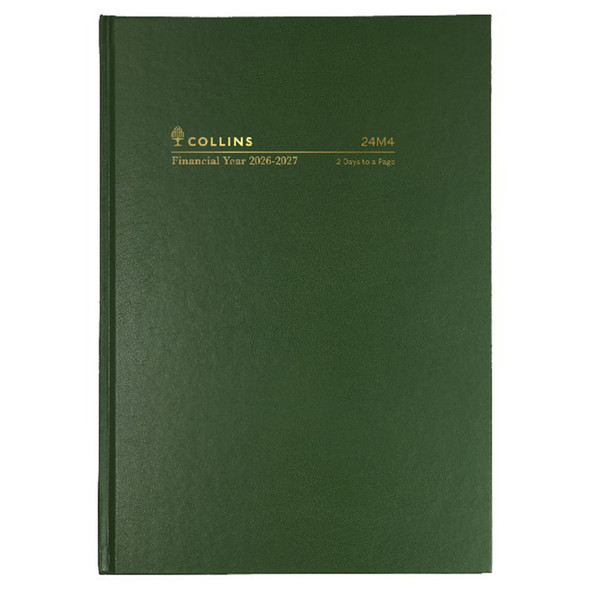 Collins Casebound Financial Year Diary 2026-2027 A4 2 Days To A Page Green