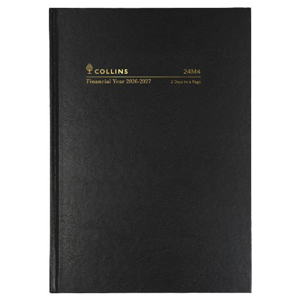 Collins Casebound Financial Year Diary 2026-2027 A4 2 Days To A Page Black