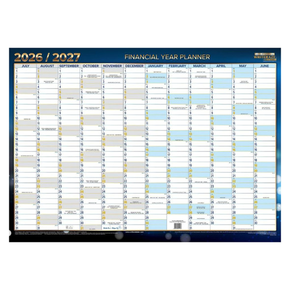 Writeraze Financial Year Wall Planner QC2 2026-2027 500 x 700mm