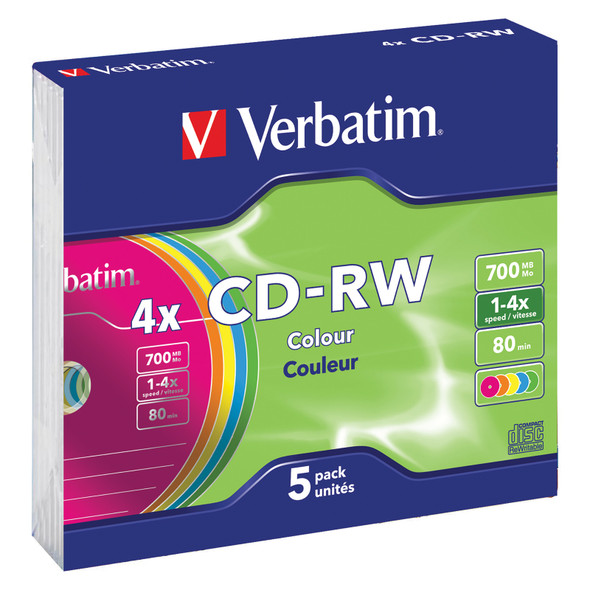 Verbatim CD-RW 80 Minute 700mb Slim Case Pack of 5