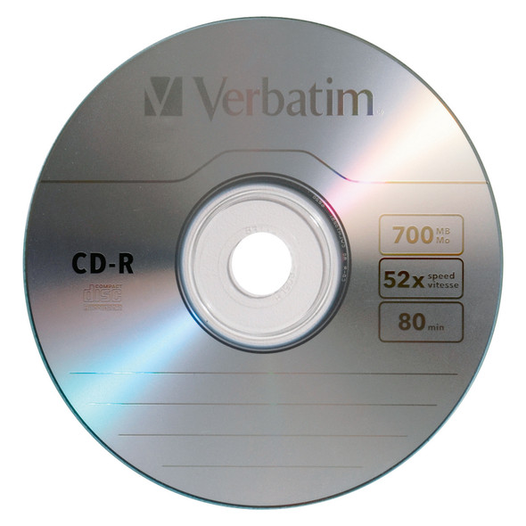 Verbatim Silver CD-R 80 Minute 700mb Inkjet Pack of 50 52x