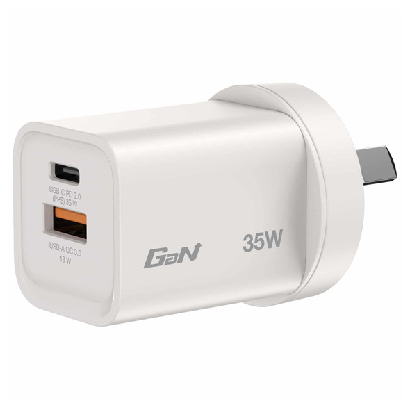 Verbatim White 35W 2 Port USB A and C Gan Charger