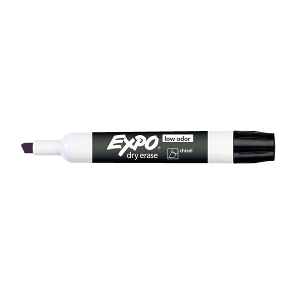 EXPO low odour dry erase whiteboard marker black chisel tip single marker side view