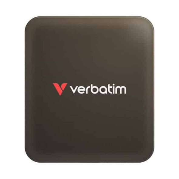 Verbatim SnapBack SSD 512GB in Mocha Metallic front view with Verbatim logo