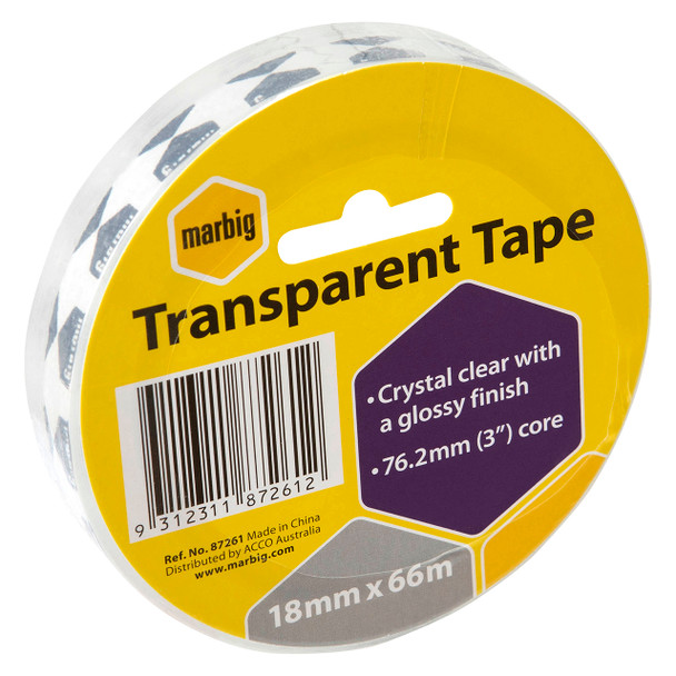 Marbig Office Tape 18mm x 66m 76.2mm Core Clear