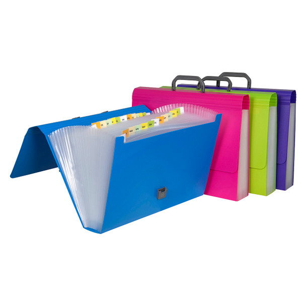 Marbig Expanding File Foolscap 26 Pocket Assorted Summer Colours Carton of 4