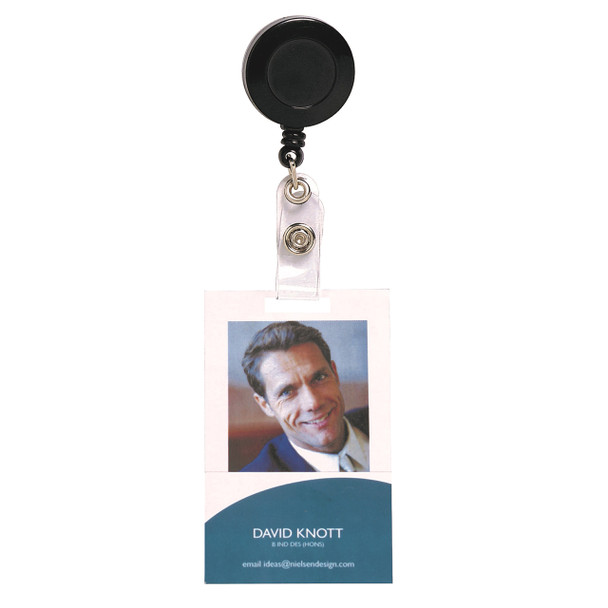 Rexel Retractable Card Holder with Strap and Nylon Cord Black