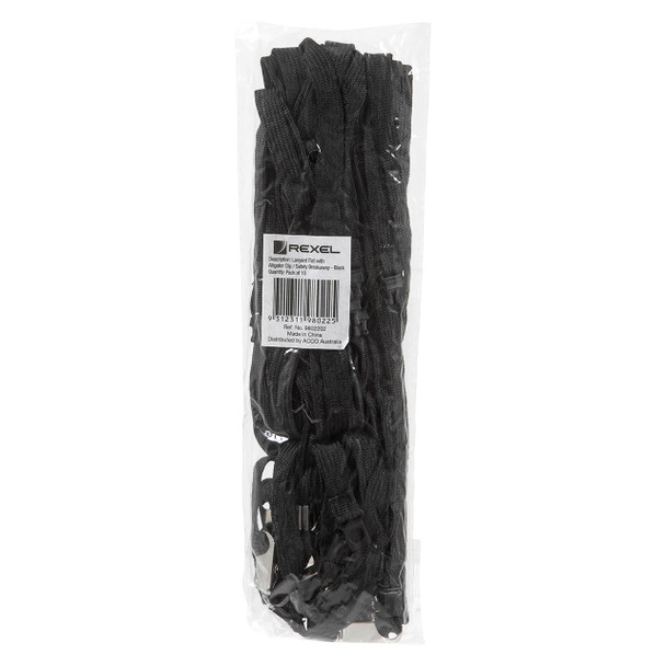 Rexel #9802202 Flat Style Lanyards with Alligator Clip/Safety Breakaway - Pack of 10 Black | Mega Office Supplies