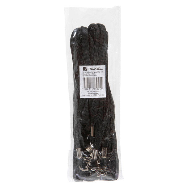 Rexel Flat Style Lanyard with Swivel Clip Black Pack of 10