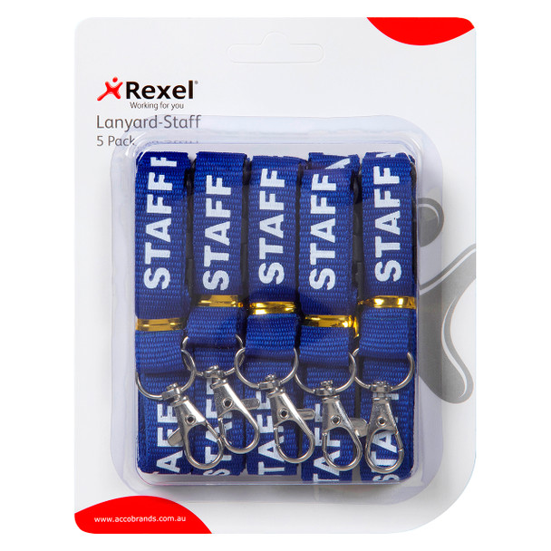 Rexel Pre-Printed Staff Lanyard Blue Pack of 5