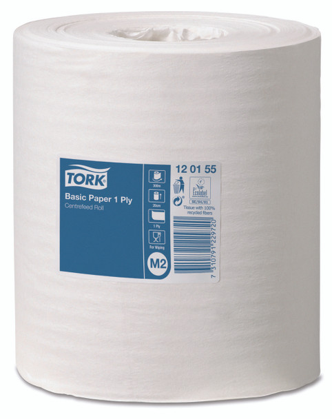 Tork 120155 Basic Paper Centrefeed Roll 1Ply M2 White - Carton of 6 Rolls | It's A Mega Thing