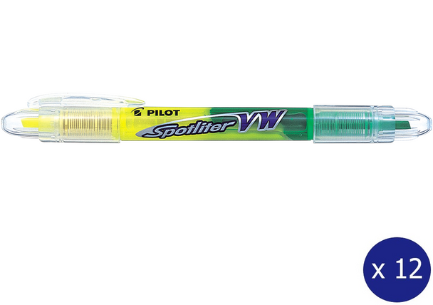 Pilot Sw-Slvw-Yg Spotliter Vw Dual Highlighter 3.3Mm Chisel Yellow/Green Box Of 12 | Its A Mega Thing