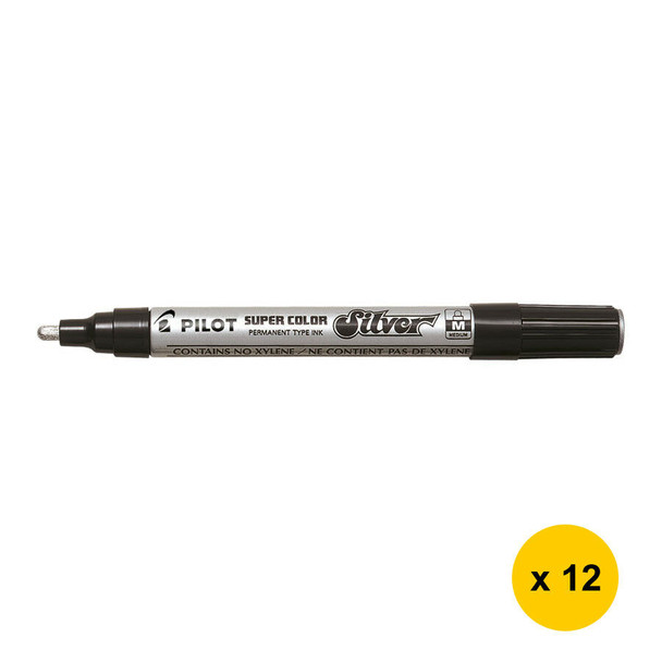 Pilot 605612 Super Color Silver Permanent Marker Medium 4.5Mm Box Of 12 | Its A Mega Thing