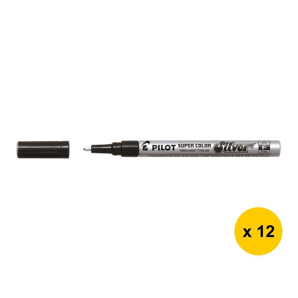 Pilot 605512 Super Color Silver Permanent Marker Fine 3.0Mm Box Of 12 | Its A Mega Thing