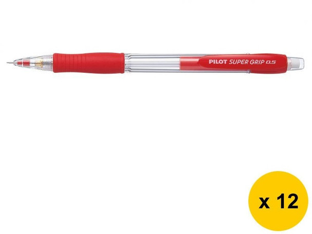 Pilot Super Grip Mechanical Pencil 0.5mm Lead Red Barrel Box of 12