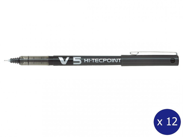 Pilot Hi-Tecpoint V5 Liquid Ink Rollerball 0.5mm Black Box of 12