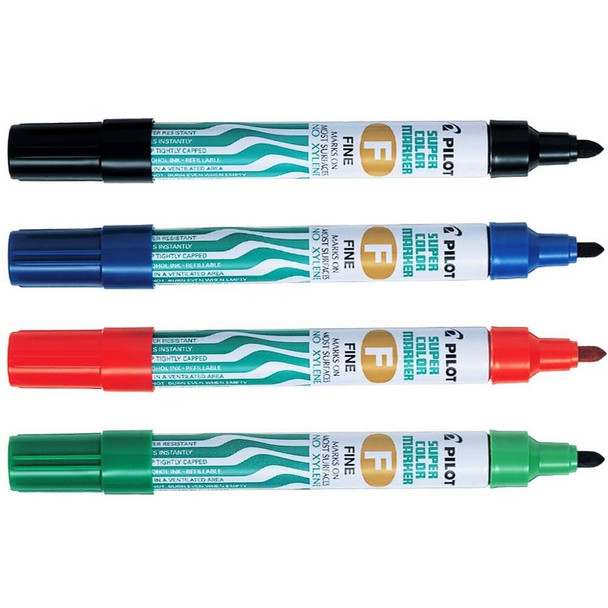 Pilot Super Colour Bullet Fine Black Permanent Marker Box of 12