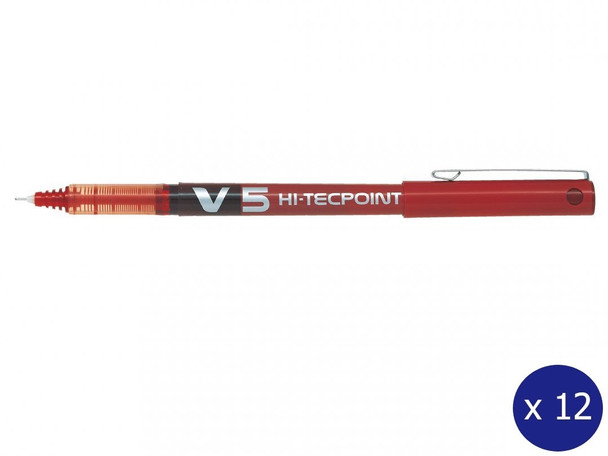 Pilot Hi-Tecpoint V5 Liquid Ink Rollerball 0.5mm Red Box of 12