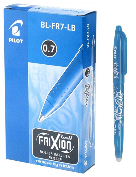Pilot FriXion Ball Erasable Rollerball Gel Pen Fine Light Blue Box of 12