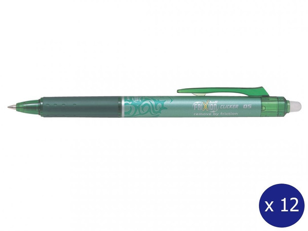 Pilot FriXion Clicker Erasable Retractable Gel Pen Extra Fine Green Box of 12