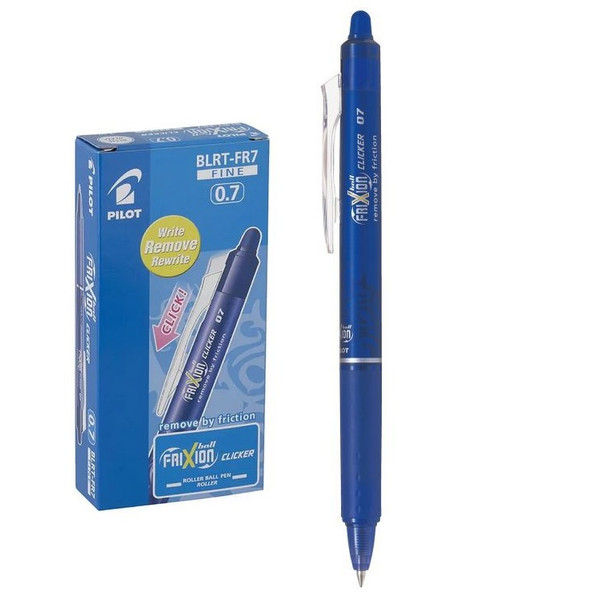 Pilot FriXion Clicker Erasable Retractable Gel Pen Fine Blue Box of 12