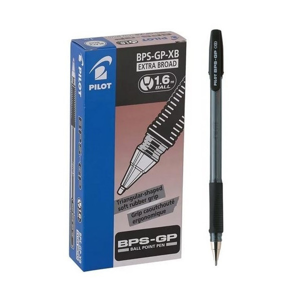 Pilot BPS-GP The Ballpoint Stick Grip Pen Extra Broad Black Box of 12