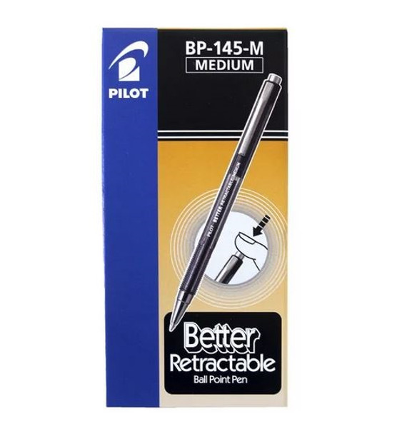 Pilot Bp-145-M-B Retractable Ballpoint Pen Medium Black Box Of 12 | Its A Mega Thing