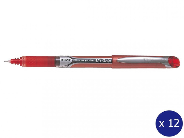 Pilot Hi-Tecpoint Grip V5 Liquid Ink Rollerball 0.5mm Red Box of 12