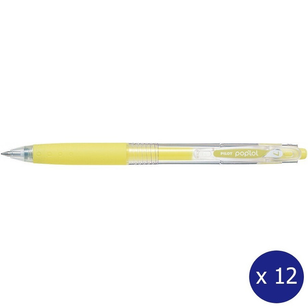 Pilot Poplol Retractable Gel Pen 0.7mm Pastel Yellow Box of 12