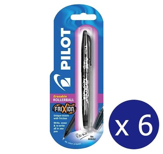 Pilot FriXion Ball Erasable Rollerball Gel Pen Fine Black Pack of 6