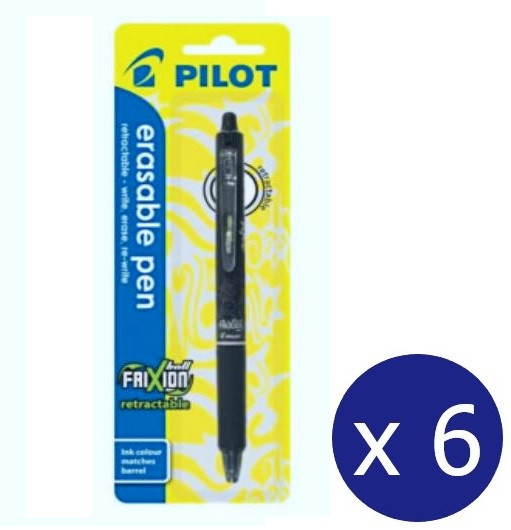 Pilot FriXion Clicker Erasable Retractable Gel Pen Fine Black Pack of 6