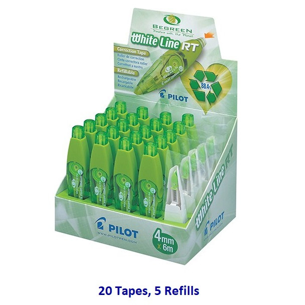 Pilot ECTE-25DPK-BG Begreen Retractable Correction Tape Display Box (20 Tapes, 5 Refills) | It's A Mega Thing