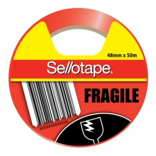 Sellotape Fragile Tape 48mm x 50m Orange Black Pack of 5